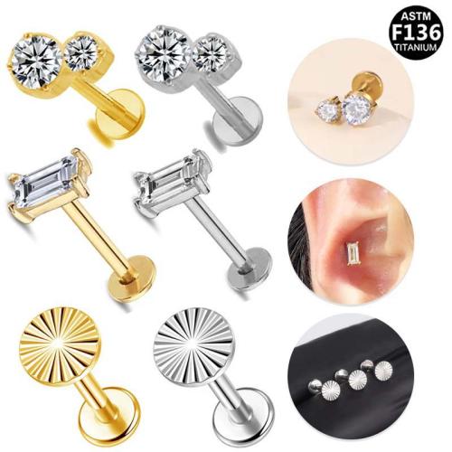 Alliage de titane piercing oreille, Placage, unisexe & styles différents pour le choix & avec strass, 8mm, Vendu par PC
