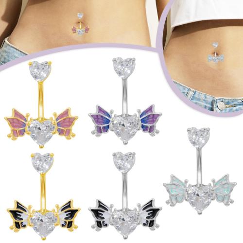 Zinc Alloy Belly Ring Winged Heart plated Unisex & enamel & with rhinestone 24mm Sold By PC