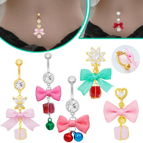 Zinc Alloy Belly Ring with Cloth & 304 Stainless Steel plated Unisex & with rhinestone Sold By PC