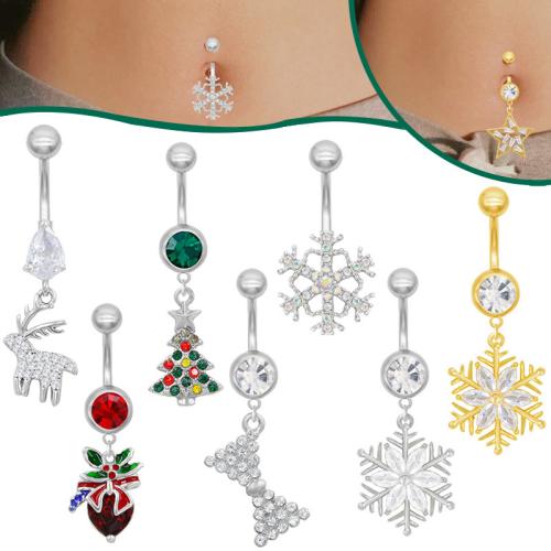 Zinc Alloy Belly Ring plated Christmas Design & Unisex & with rhinestone Sold By PC