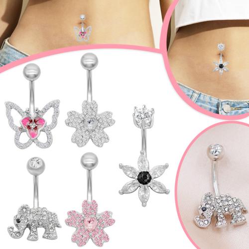 Zinc Alloy Belly Ring plated Unisex & micro pave cubic zirconia Sold By PC