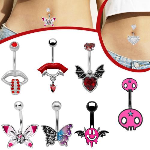 Zinc Alloy Belly Ring with 304 Stainless Steel plated Unisex & enamel & with rhinestone Sold By PC