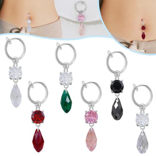 Zinc Alloy Belly Ring with 304 Stainless Steel plated Unisex & with cubic zirconia Sold By PC