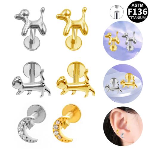 Alliage de titane piercing oreille, Placage, unisexe & styles différents pour le choix & avec strass, 8mm, Vendu par PC