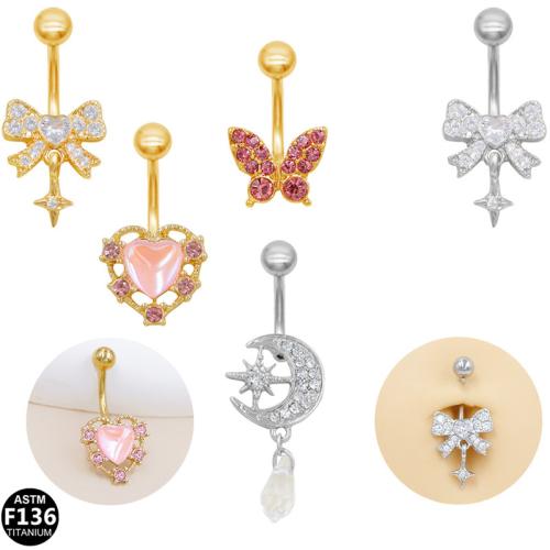 Titanium Alloy Belly Ring with Zinc Alloy plated Unisex & with rhinestone Sold By PC