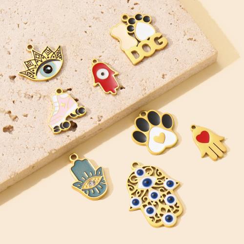 Stainless Steel Pendants 304 Stainless Steel gold color plated DIY & enamel & with rhinestone Sold By Bag