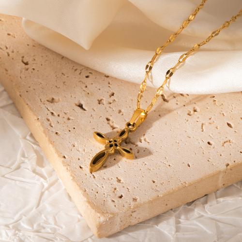 Stainless Steel Jewelry Necklace 304 Stainless Steel Leaf plated & for woman & hollow golden Sold By PC