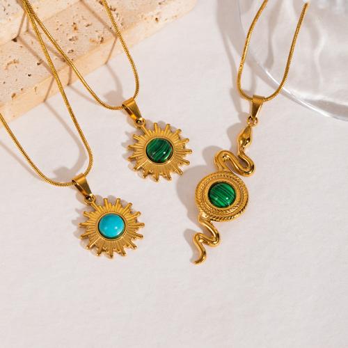 Stainless Steel Jewelry Necklace 304 Stainless Steel with turquoise & Malachite plated & Unisex golden Sold By PC