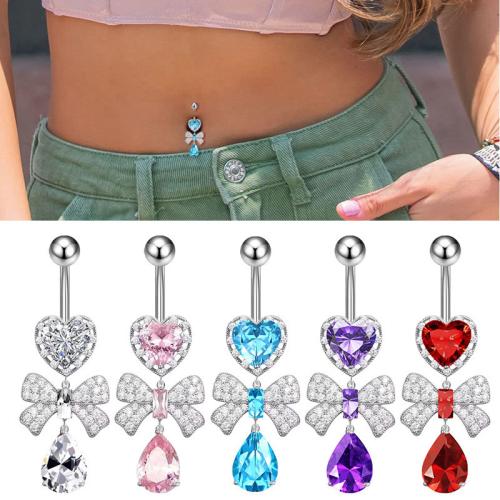 304 Stainless Steel Belly Ring with Brass Bowknot plated Unisex & micro pave cubic zirconia Sold By PC