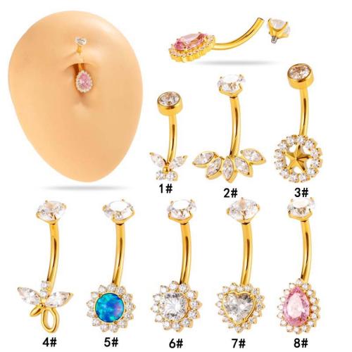 Titanium Alloy Belly Ring gold color plated fashion jewelry & micro pave cubic zirconia Sold By PC