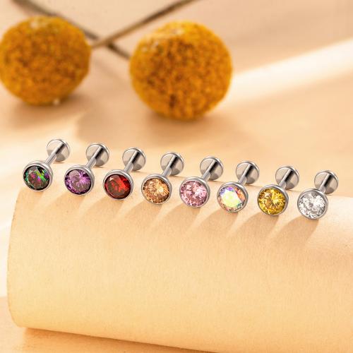 Titanium Alloy Piercing Earring gold color plated fashion jewelry & micro pave cubic zirconia Sold By PC