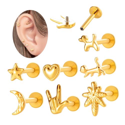Titanium Alloy Piercing Earring gold color plated fashion jewelry & micro pave cubic zirconia Sold By PC