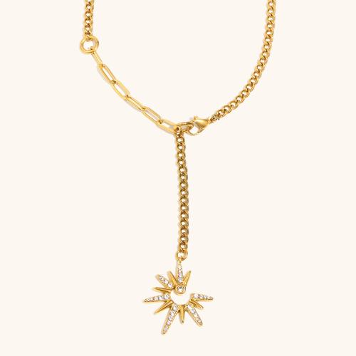 Stainless Steel Jewelry Necklace 304 Stainless Steel 18K gold plated fashion jewelry & for woman & with rhinestone Sold By PC