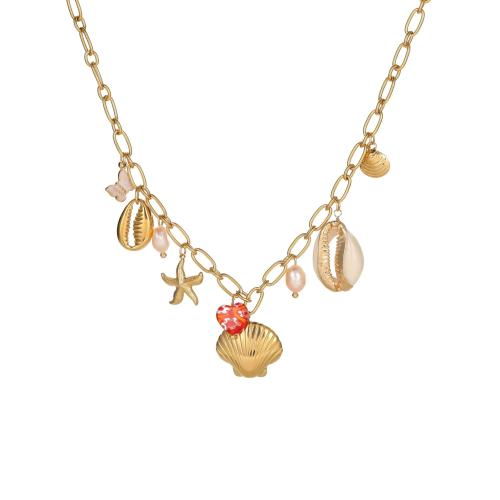 Stainless Steel Jewelry Necklace 304 Stainless Steel with Resin plated fashion jewelry & for woman golden Sold By PC