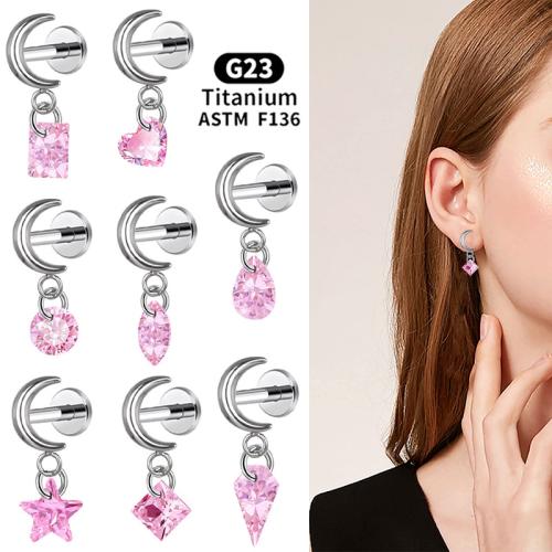 Titanium Alloy Piercing Earring with Copper Alloy Unisex & with cubic zirconia Sold By PC