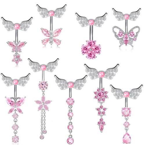 Acier inoxydable 304 anneau de ventre, avec perle de plastique, unisexe & styles différents pour le choix & pavé de micro zircon, belly ring length 20-50mm, Vendu par PC