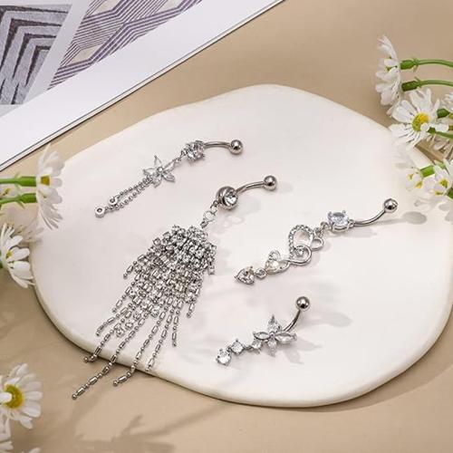 Acier inoxydable 304 anneau de ventre, unisexe & styles différents pour le choix & pavé de micro zircon, belly ring rod size 1.6x10mm, total length 30-80mm, Vendu par PC