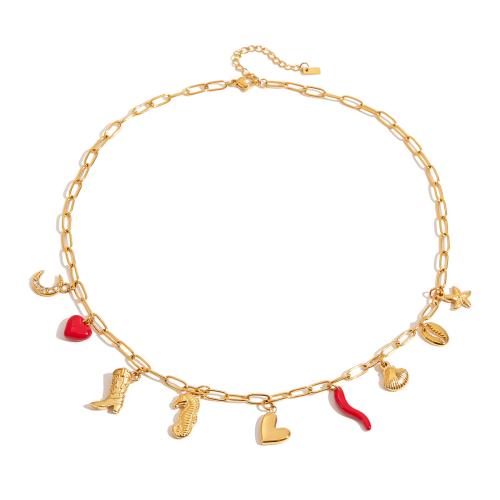 Stainless Steel Jewelry Necklace 304 Stainless Steel plated & for woman & enamel golden Sold By PC