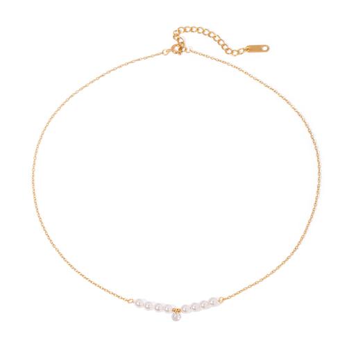 Stainless Steel Jewelry Necklace 304 Stainless Steel with Cubic Zirconia & Plastic Pearl 18K gold plated fashion jewelry & for woman Sold By PC