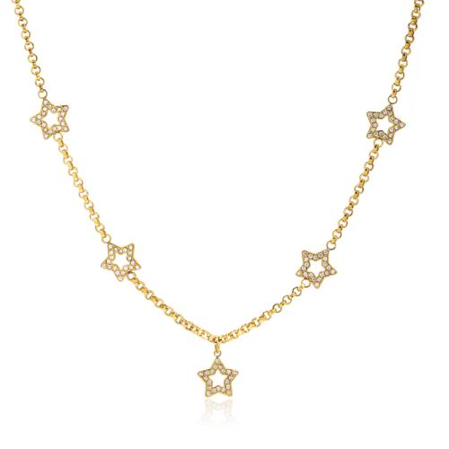 Stainless Steel Jewelry Necklace 304 Stainless Steel 18K gold plated for woman & with rhinestone & hollow Sold By PC