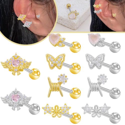 Acier titane piercing oreille, Placage, unisexe & styles différents pour le choix & pavé de micro zircon, Vendu par PC