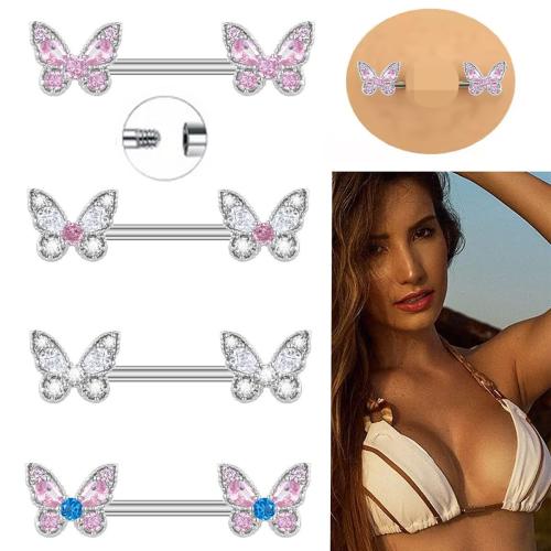 304 Edelstahl Brustpiercings, Schmetterling, unisex & Micro pave Zirkonia, keine, 14mm, verkauft von PC
