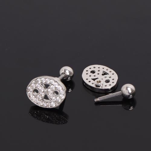 Nerezová ocel Ear Piercing šperky, 304 Stainless Steel, barva pozlacený, módní šperky & s drahokamu, stříbro, Prodáno By PC