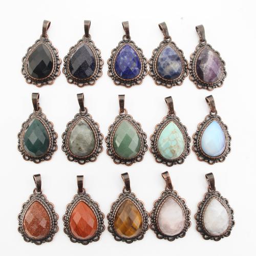 Gemstone Pendants Jewelry Brass with Gemstone Teardrop antique copper color plated DIY & hollow Sold By PC