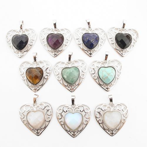 Gemstone Pendants Jewelry Brass with Gemstone Heart platinum color plated DIY Sold By PC