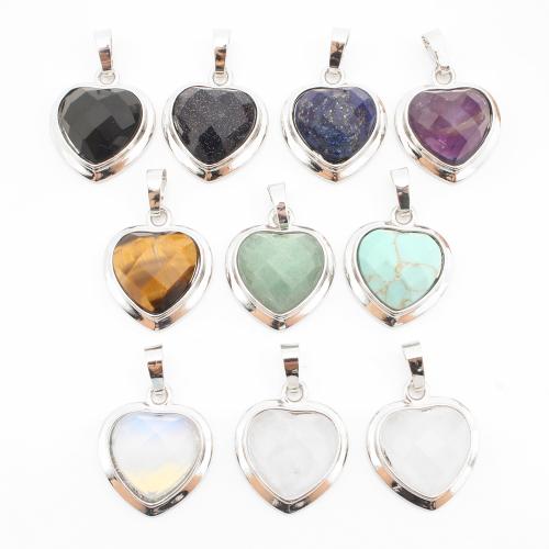 Gemstone Pendants Jewelry Brass with Gemstone Heart platinum color plated DIY Sold By PC