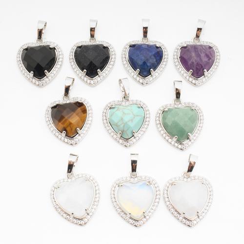 Gemstone Pendants Jewelry Brass with Gemstone Heart platinum color plated DIY & with rhinestone Sold By PC