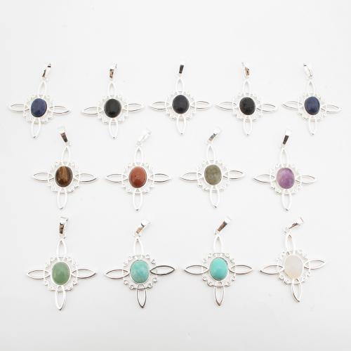 Gemstone Pendants Jewelry Brass with Gemstone Cross silver color plated DIY & hollow Sold By PC