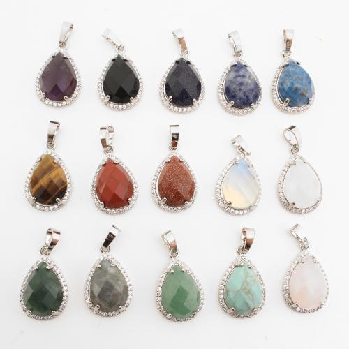 Gemstone Pendants Jewelry Brass with Gemstone Teardrop platinum color plated DIY & with rhinestone Sold By PC