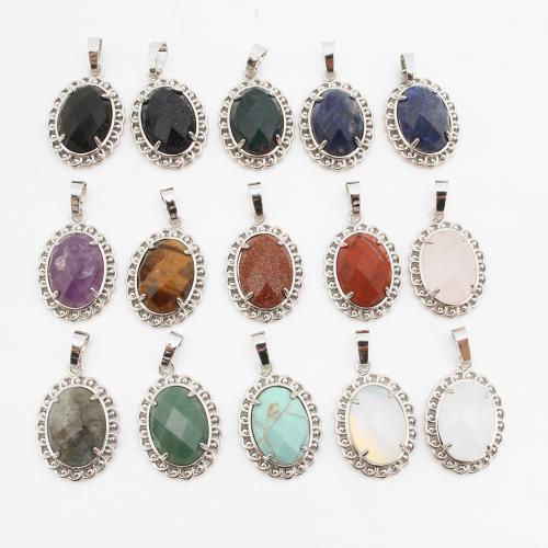 Gemstone Pendants Jewelry Brass with Gemstone Teardrop platinum color plated DIY & with rhinestone Sold By PC