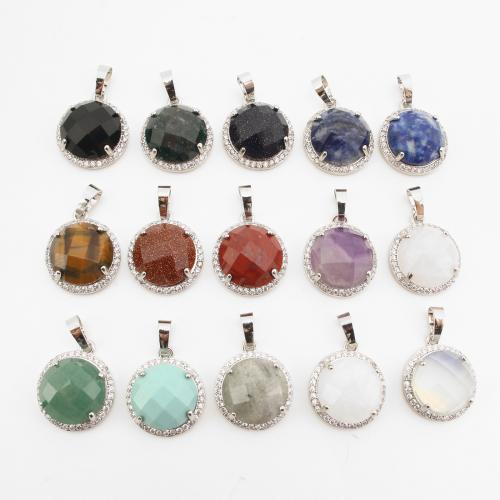 Gemstone Pendants Jewelry Brass with Gemstone Round platinum color plated DIY & with rhinestone Sold By PC