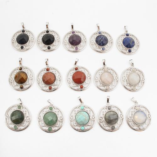 Gemstone Pendants Jewelry Brass with Gemstone Round platinum color plated DIY & hollow Sold By PC