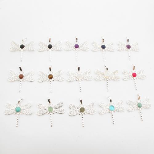 Gemstone Pendants Jewelry Brass with Gemstone Dragonfly silver color plated DIY & hollow Sold By PC