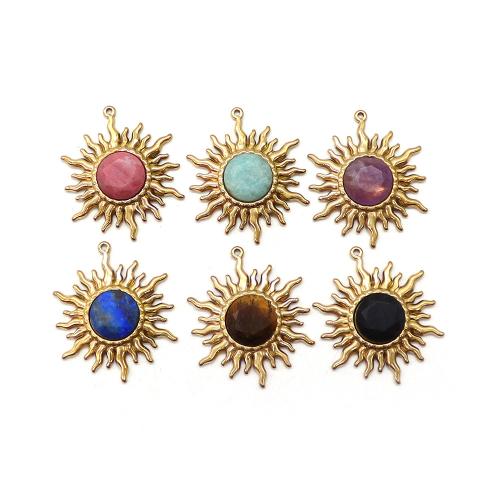Gemstone Pendants Jewelry Brass with Natural Stone Sun gold color plated DIY nickel lead & cadmium free Sold By PC
