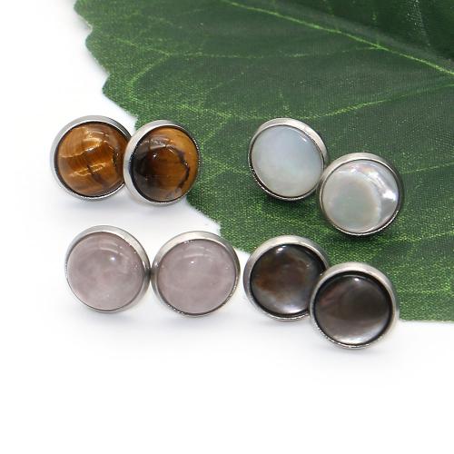 Gemstone Earrings, Aço inoxidável 304, with Pedra natural & concha, cromado de cor prateada, joias de moda, Mais cores pare escolha, vendido por PC