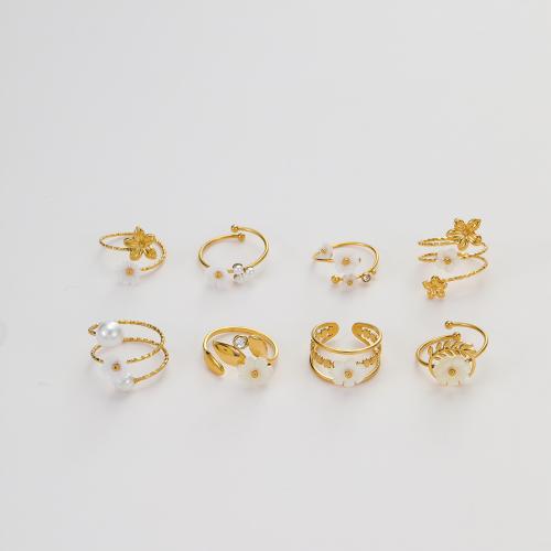 Ring Finger ze stali nierdzewnej, Stal nierdzewna 304, ze żywica & Perła plastikowa, Pozłacane 18K, różne style do wyboru & dla kobiety & pusty, sprzedane przez PC