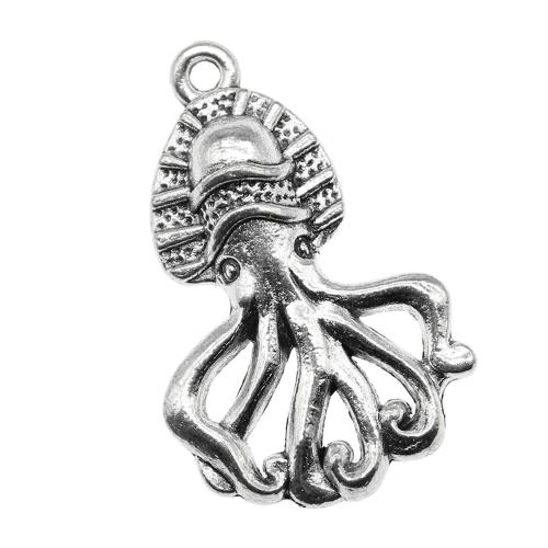 Zinc Alloy Animal Pendants Octopus plated DIY & hollow antique silver color Sold By Bag