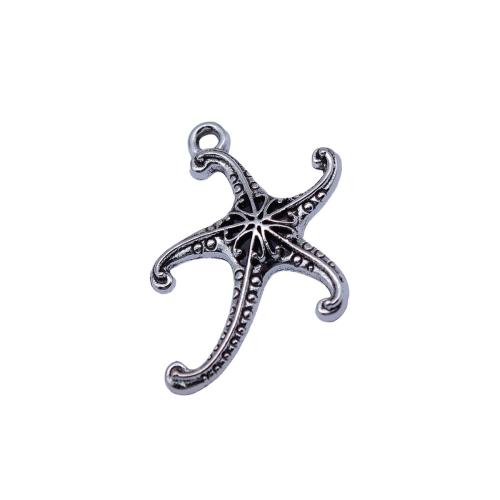 Zinc Alloy Animal Pendants Starfish plated DIY & hollow antique silver color Sold By Bag