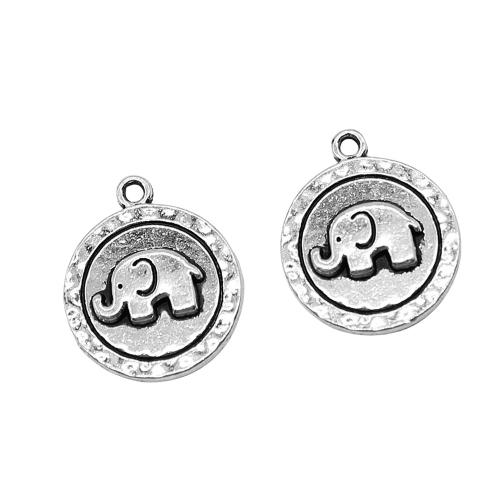 Zinc Alloy Animal Pendants Round plated DIY antique silver color Sold By Bag