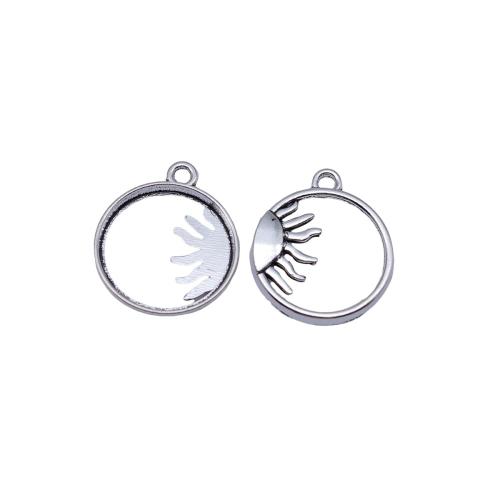 Zinc Alloy Pendants Round plated DIY & hollow antique silver color Sold By Bag