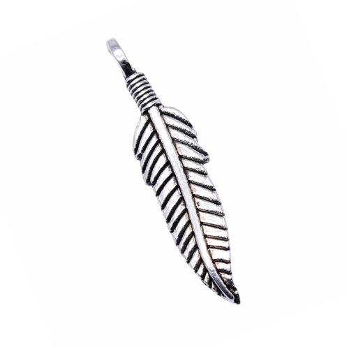 Zinc Alloy Feather Pendants plated DIY antique silver color Sold By Bag