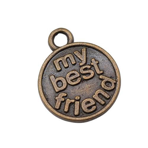 Zinc Alloy Message Pendants Round plated DIY antique bronze color Sold By Bag