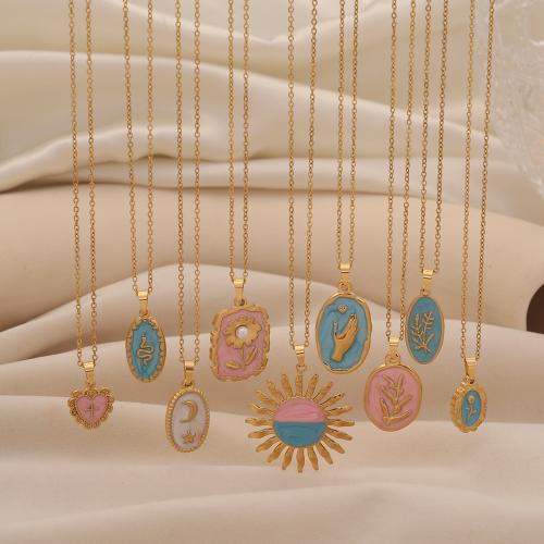 Stainless Steel Jewelry Necklace 304 Stainless Steel plated & for woman & enamel golden Sold By PC