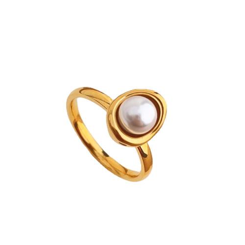 Ring Finger ze stali nierdzewnej, Stal nierdzewna 304, ze Perła plastikowa, Powlekane, biżuteria moda & różnej wielkości do wyboru & dla kobiety, złoto, sprzedane przez PC