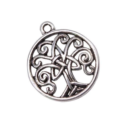Zinc Alloy Hollow Pendants Round plated DIY antique silver color Sold By Bag
