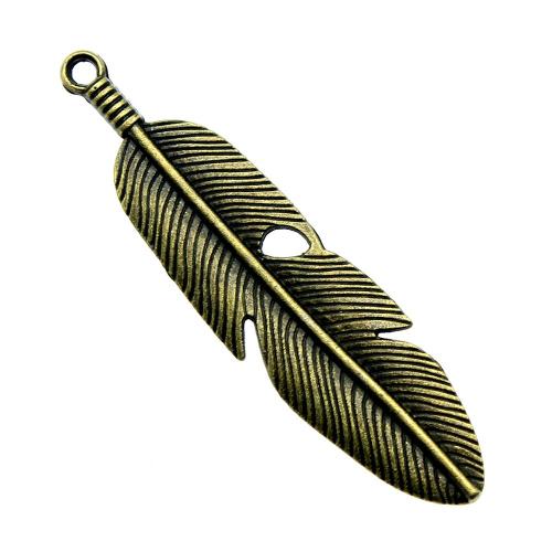 Pendentifs de Feather alliage zinc, alliage de zinc, forme de plume, Placage, DIY, plus de couleurs à choisir, 62x15mm, Vendu par PC